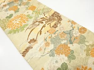 アンティーク　鶴に菊・梅・雪輪模様織り出し名古屋帯（材料）